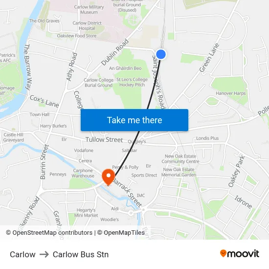 Carlow to Carlow Bus Stn map