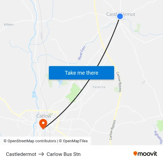 Castledermot to Carlow Bus Stn map