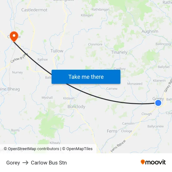 Gorey to Carlow Bus Stn map