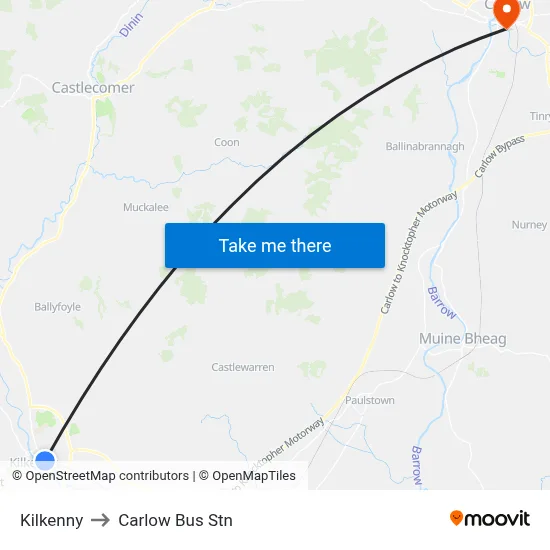 Kilkenny to Carlow Bus Stn map