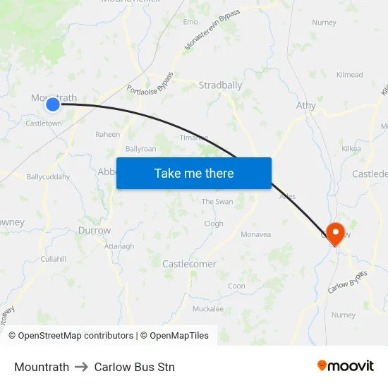 Mountrath to Carlow Bus Stn map
