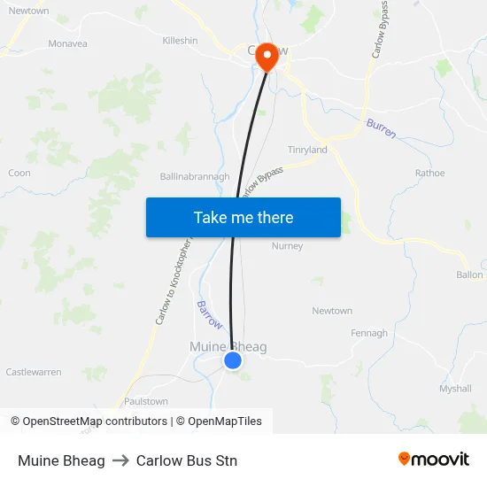 Muine Bheag to Carlow Bus Stn map
