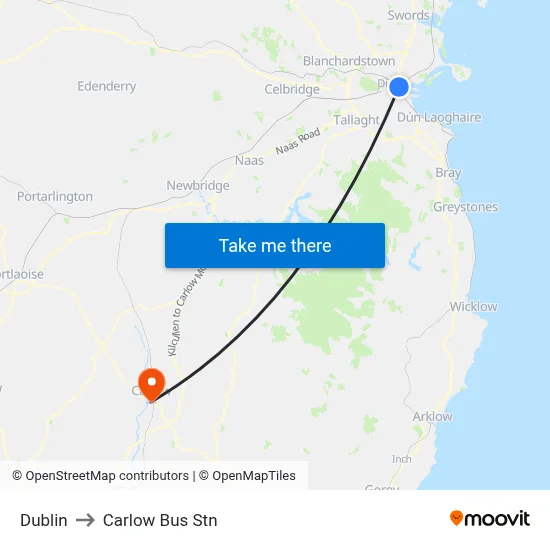 Dublin to Carlow Bus Stn map