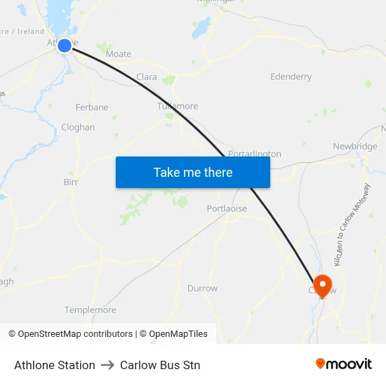 Athlone Station to Carlow Bus Stn map
