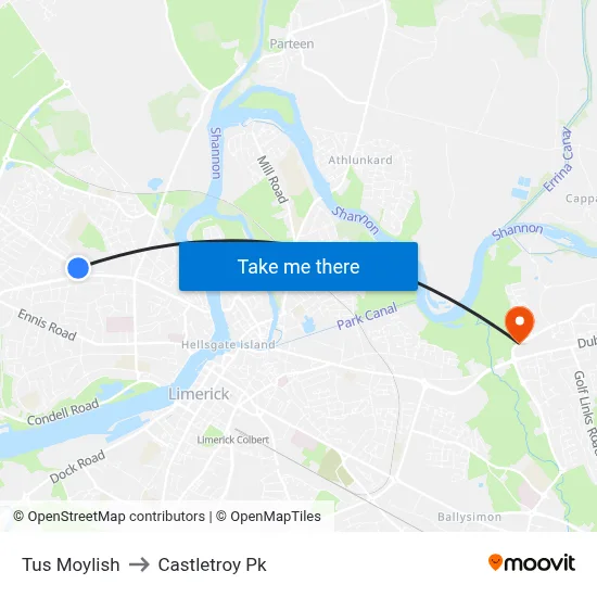 Tus Moylish to Castletroy Pk map