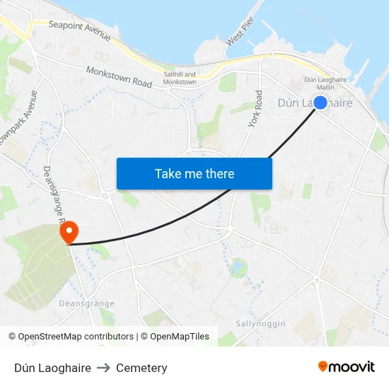 Dún Laoghaire to Cemetery map