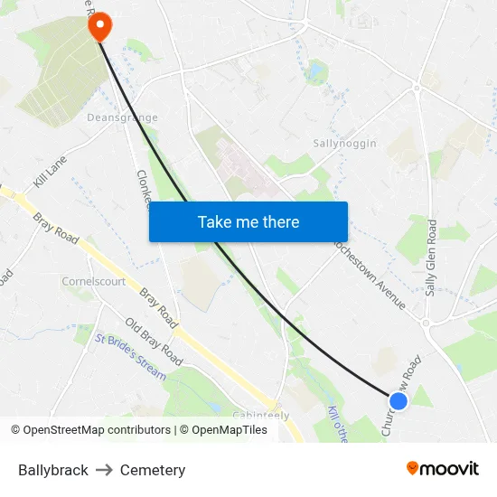 Ballybrack to Cemetery map