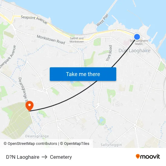 D?N Laoghaire to Cemetery map