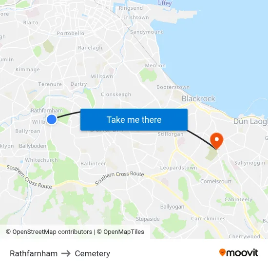 Rathfarnham to Cemetery map