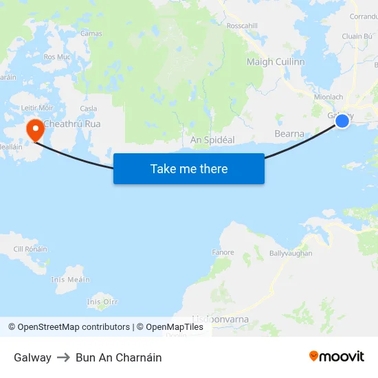 Galway to Bun An Charnáin map