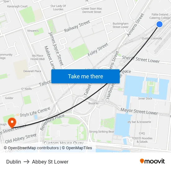 Dublin to Abbey St Lower map