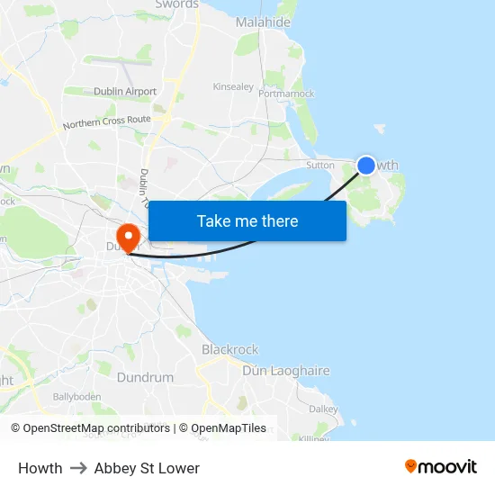 Howth to Abbey St Lower map