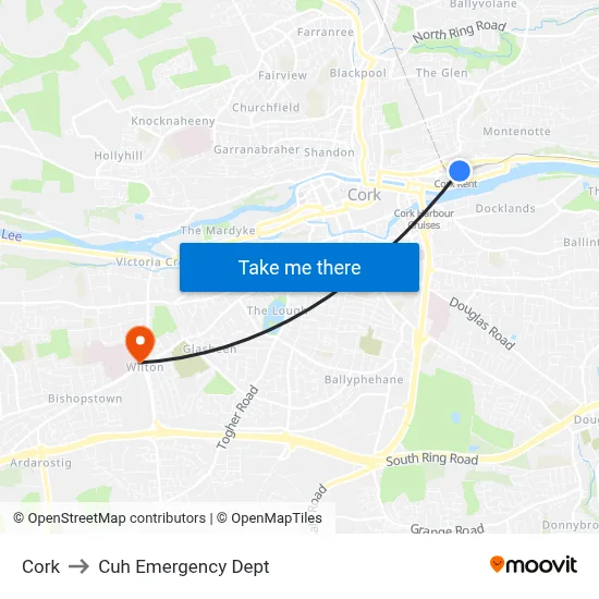 Cork to Cuh Emergency Dept map