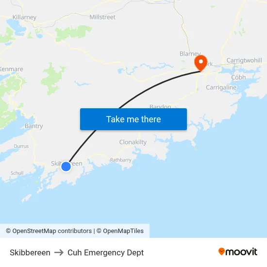 Skibbereen to Cuh Emergency Dept map