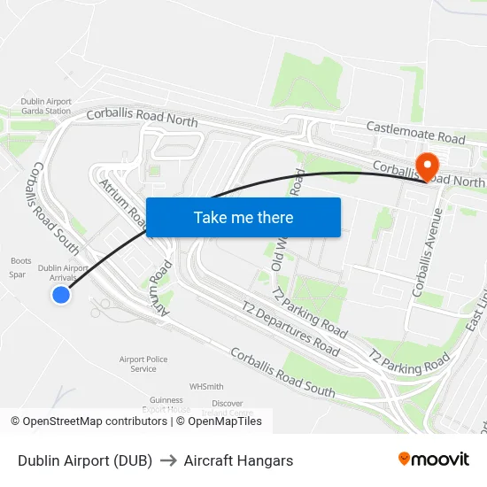 Dublin Airport (DUB) to Aircraft Hangars map