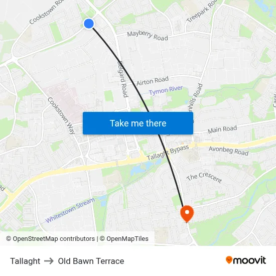 Tallaght to Old Bawn Terrace map