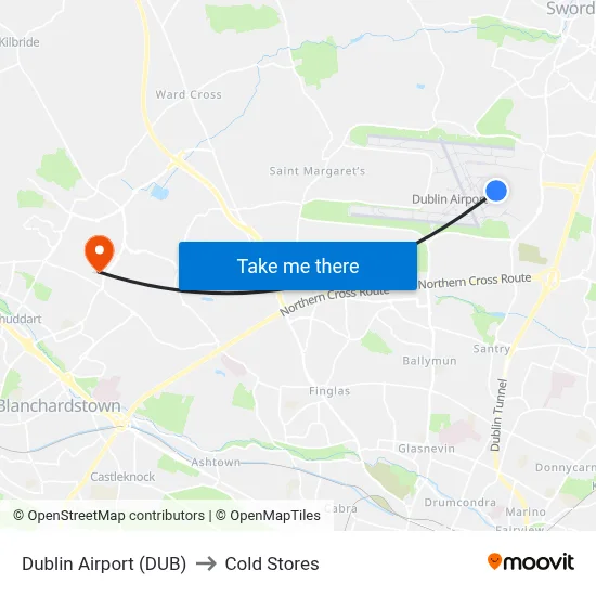Dublin Airport (DUB) to Cold Stores map