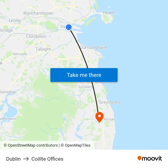 Dublin to Coillte Offices map