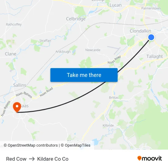Red Cow to Kildare Co Co map
