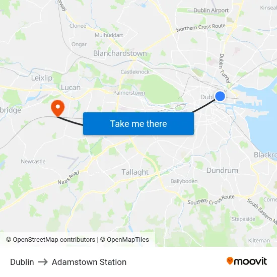 Dublin to Adamstown Station map