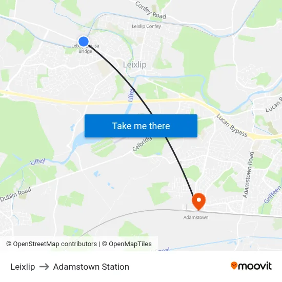 Leixlip to Adamstown Station map