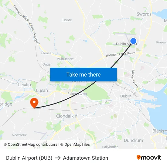 Dublin Airport (DUB) to Adamstown Station map