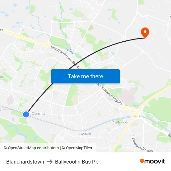Blanchardstown to Ballycoolin Bus Pk map