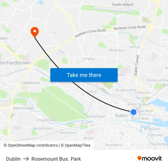 Dublin to Rosemount Bus. Park map
