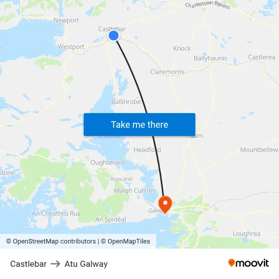 Castlebar to Atu Galway map
