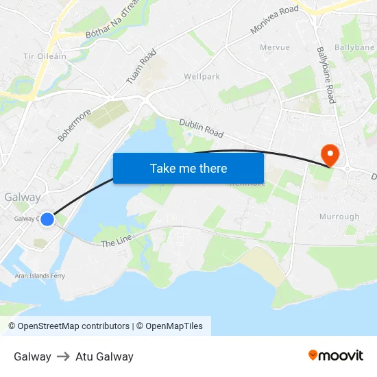 Galway to Atu Galway map