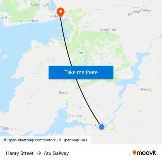 Henry Street to Atu Galway map