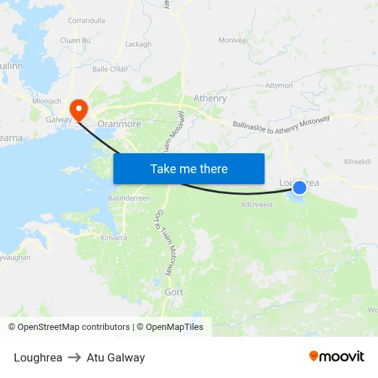Loughrea to Atu Galway map