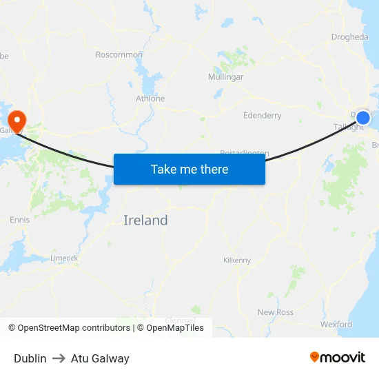 Dublin to Atu Galway map