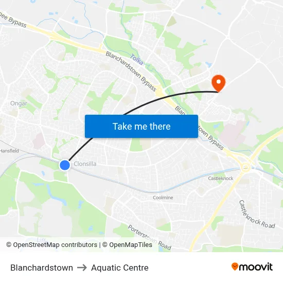 Blanchardstown to Aquatic Centre map