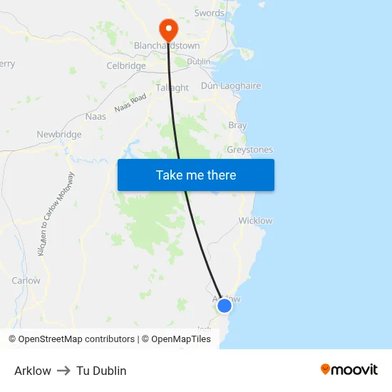 Arklow to Tu Dublin map