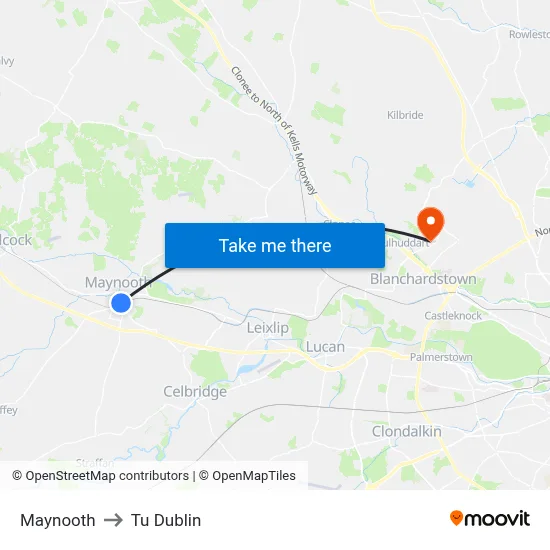 Maynooth to Tu Dublin map