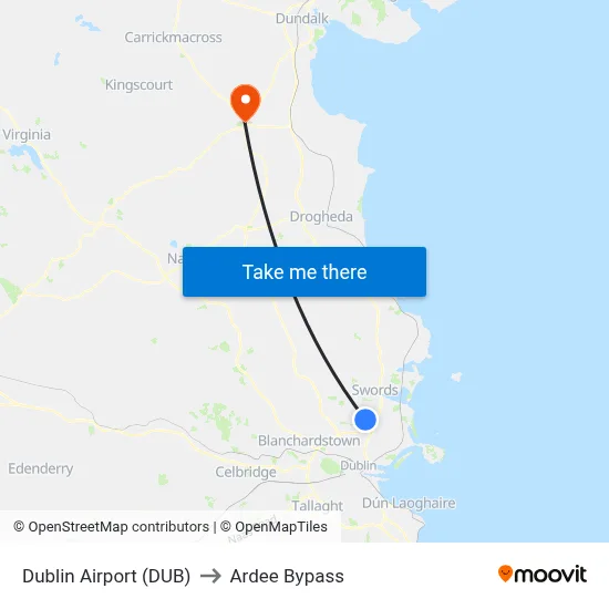 Dublin Airport (DUB) to Ardee Bypass map