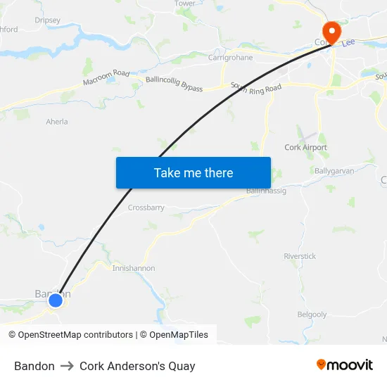 Bandon to Cork Anderson's Quay map