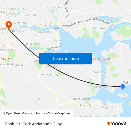 Cobh to Cork Anderson's Quay map