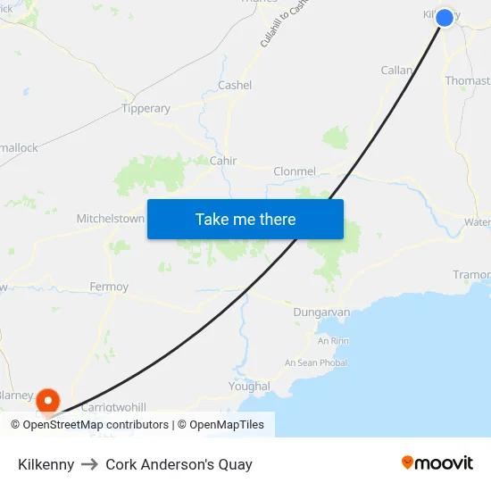 Kilkenny to Cork Anderson's Quay map