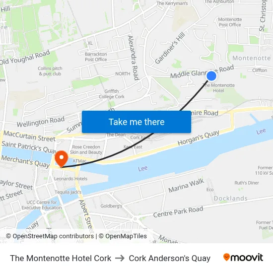 The Montenotte Hotel Cork to Cork Anderson's Quay map