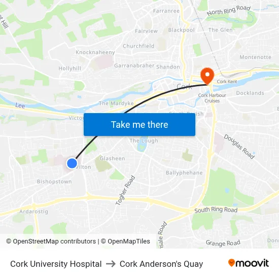 Cork University Hospital to Cork Anderson's Quay map