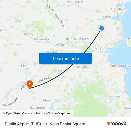 Dublin Airport (DUB) to Naas Poplar Square map