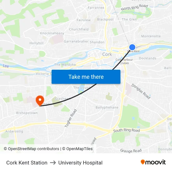 Cork Kent Station to University Hospital map
