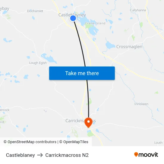 Castleblaney to Carrickmacross N2 map
