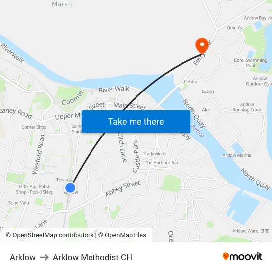 Arklow to Arklow Methodist CH map