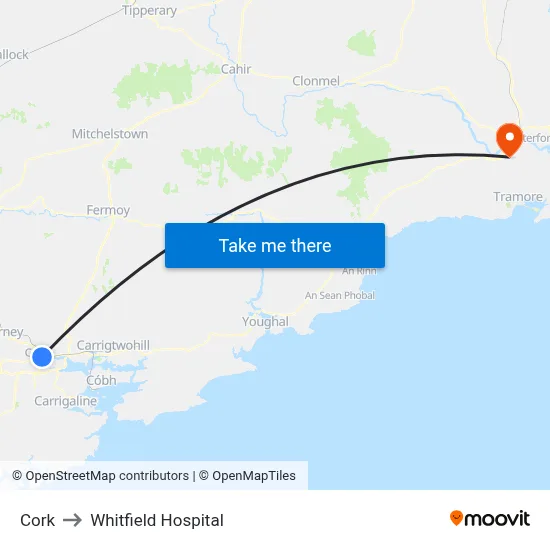 Cork to Whitfield Hospital map