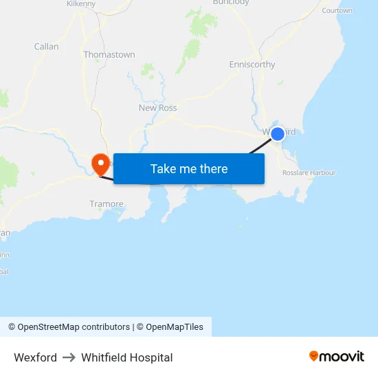 Wexford to Whitfield Hospital map
