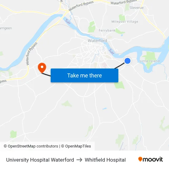 University Hospital Waterford to Whitfield Hospital map