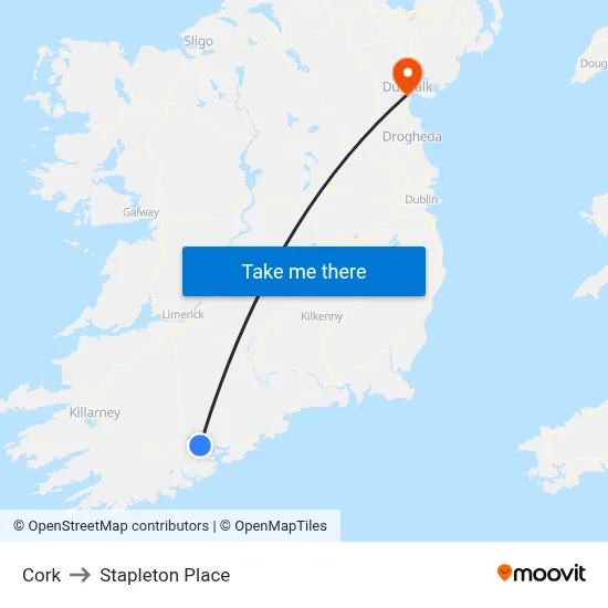 Cork to Stapleton Place map